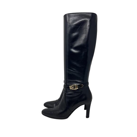 Gucci Knee-High Boots - Black Leather with Gold Buckle Hardware - Size 6.5 - Picture 2 of 12